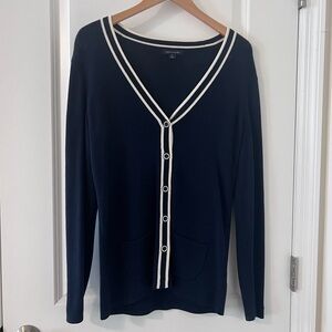Tommy Hilfiger Navy Blue Cardigan with White Trim